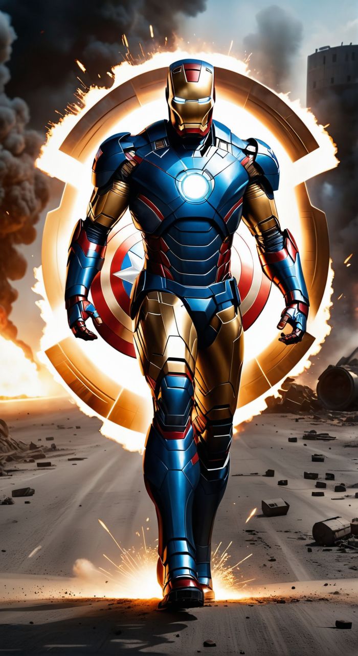 【ai绘画】漫威 钢铁侠 钢铁侠,美国队长合体战斗力加倍吗?