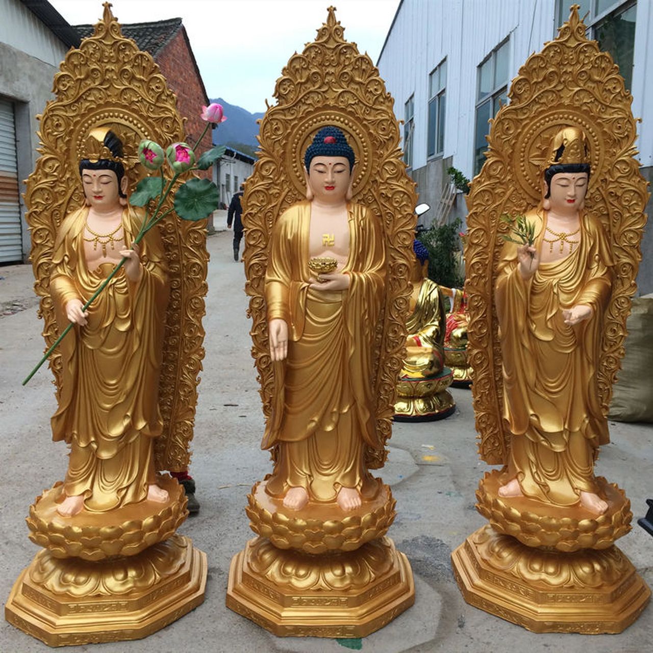 铜西方三圣佛像 精品彩绘西方三圣铜佛像 2.