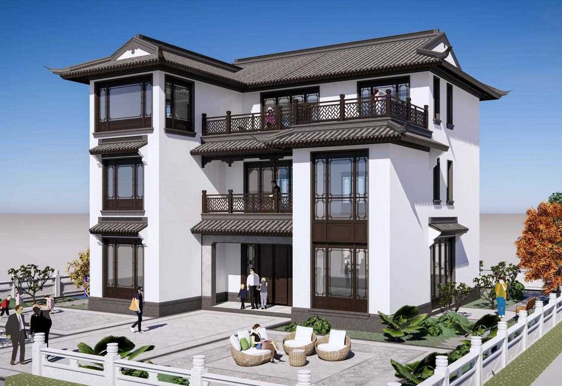 江西三层中式别墅,13.9*13.7,中空复式大厅,6间卧室带卫生间.