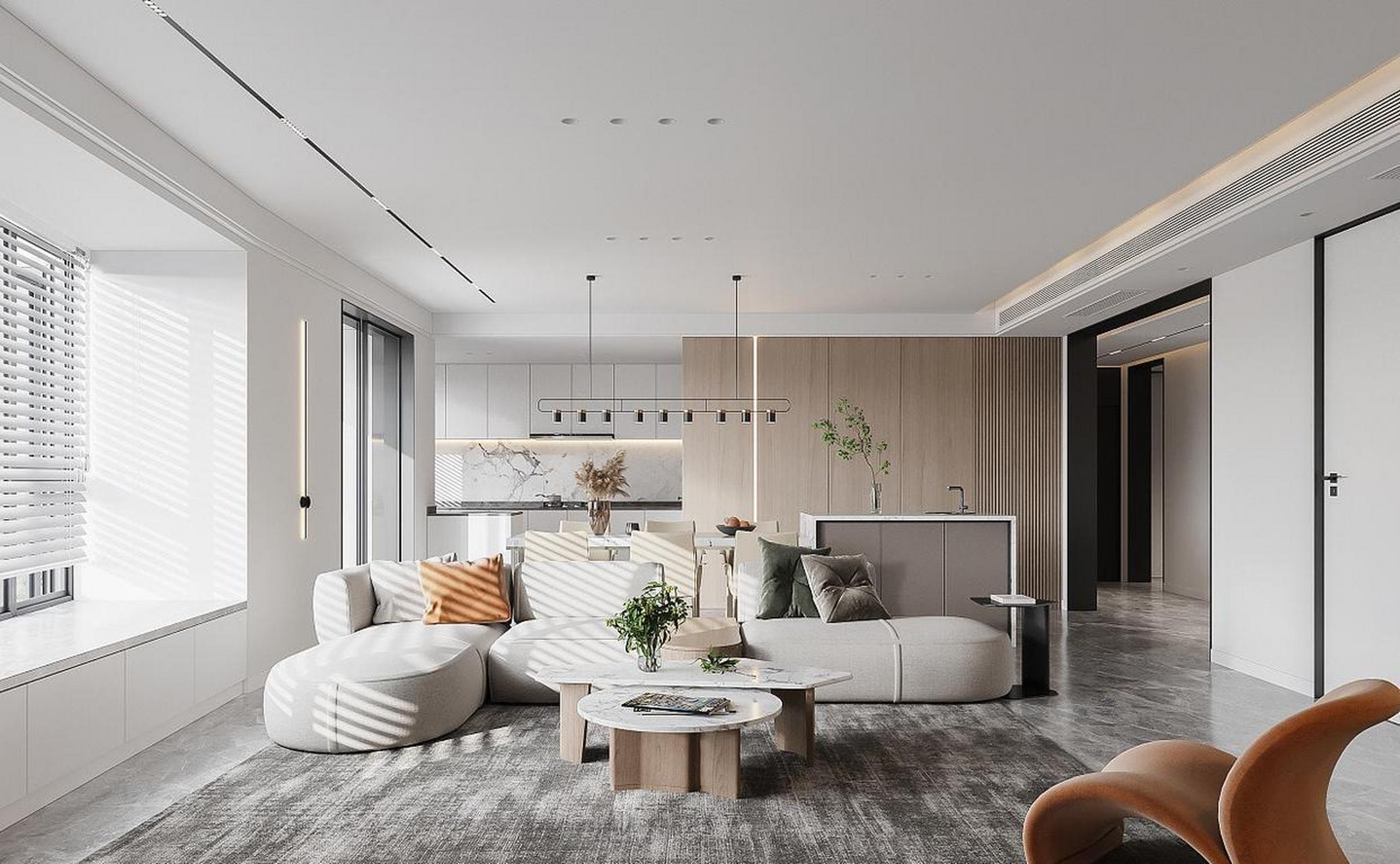 大平层现代简约无主灯设计  你喜欢这样的装修吗?喜欢点个赞吧.