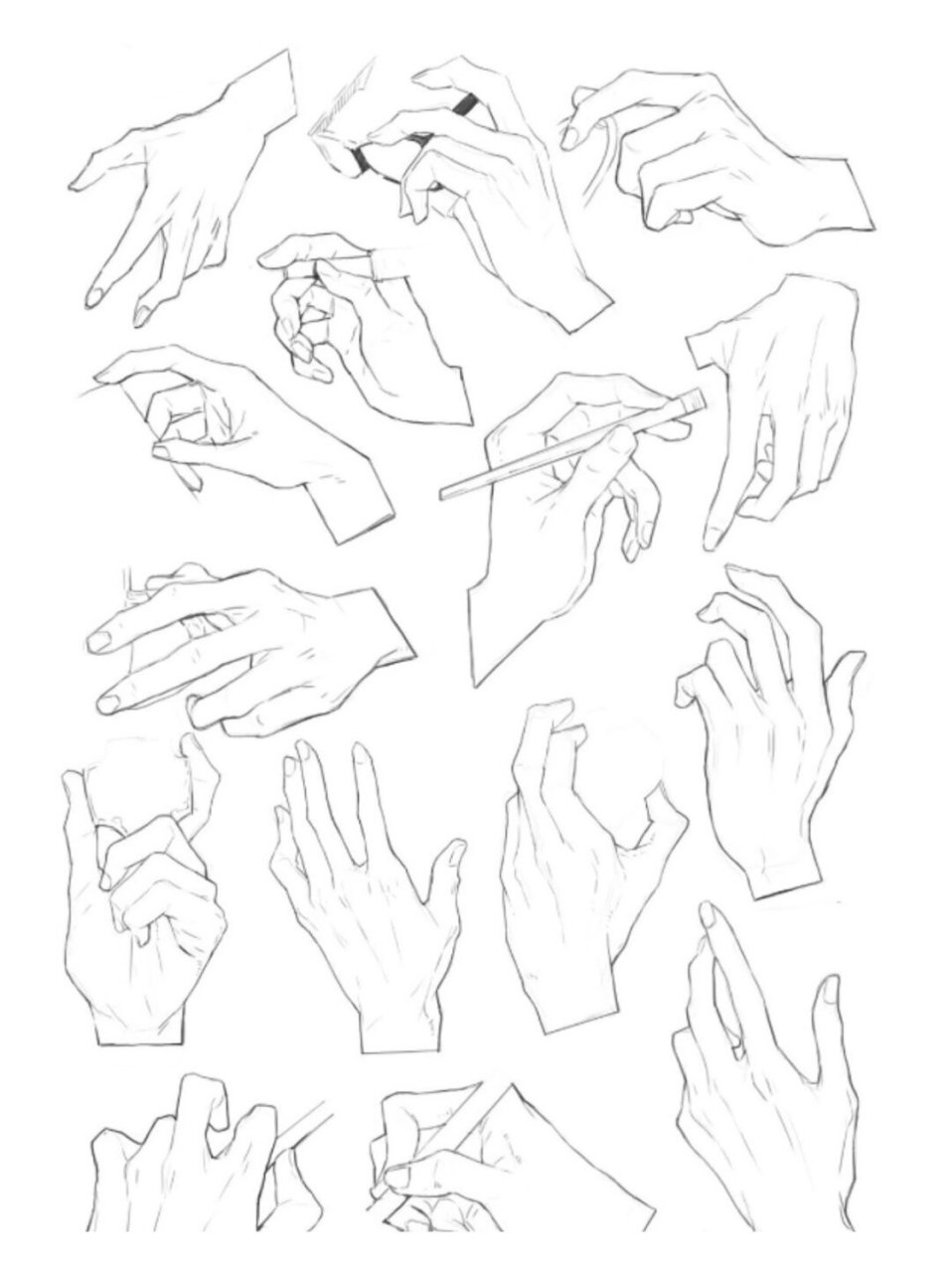 多角度手部姿势画法参考  日常绘画练习素材,可以包括人物,动物,静物