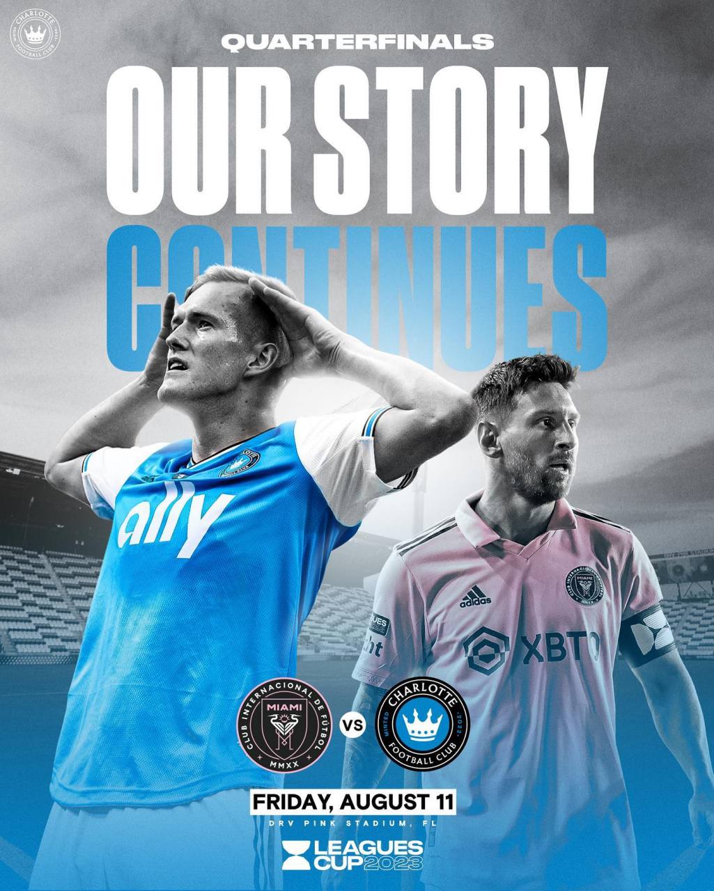 8月12号上午8:30,联盟杯1/4决赛,迈阿密国际主场迎战夏洛特fc.