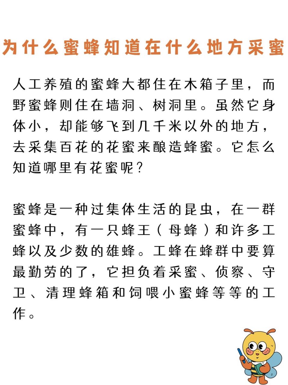 人工养殖的蜜蜂大都住在木箱子里,而野蜜蜂则住在墙洞,树洞里