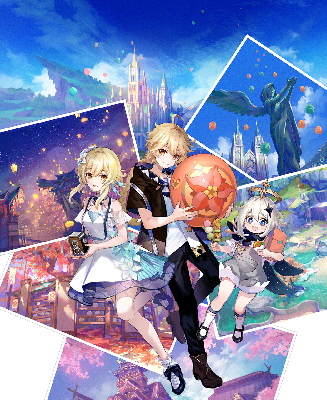 旅行者一家人,空,荧和戴蒙#原神美图分享