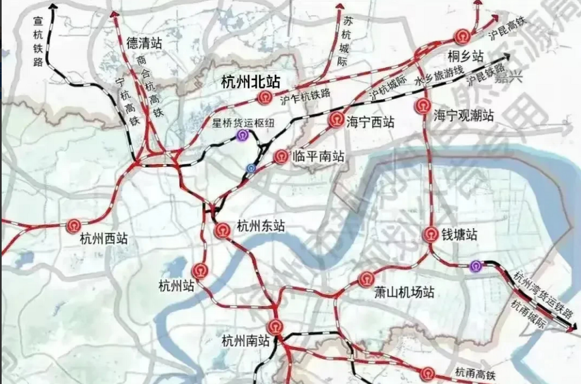 沪乍杭高铁和苏杭高铁将在杭州北部设置杭州北站,这么一来,杭州也就凑