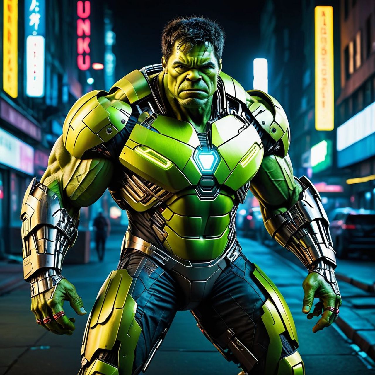 【ai绘画】绿巨人 浩克 绿巨人这战斗力再穿上钢铁侠战衣是不是有点