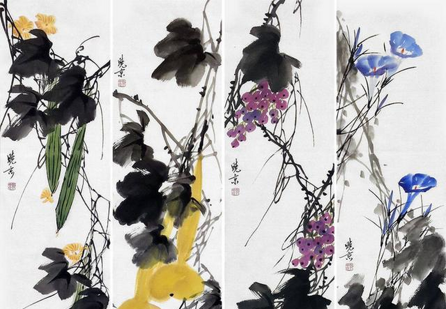 这幅画是出自当代实力派花鸟画家郑晓京老师的作品,不同于传统的梅兰