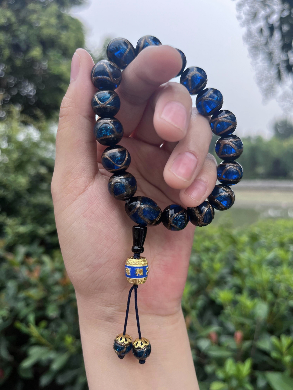 雍和宫克莱因蓝香灰琉璃手串,健康最大!