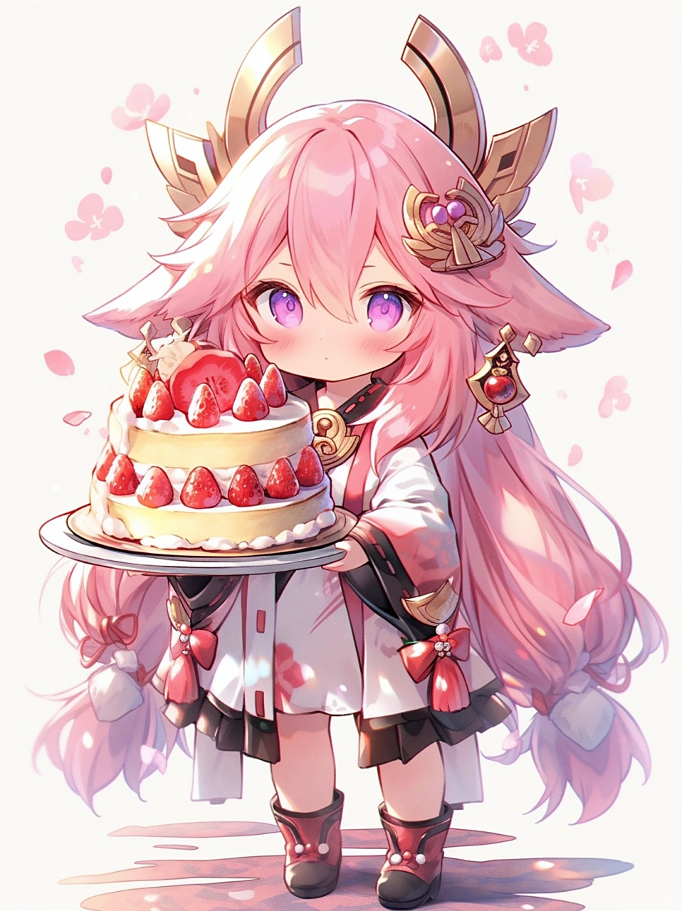 原神q版八重神子  一起吃蛋糕了,生日快乐!