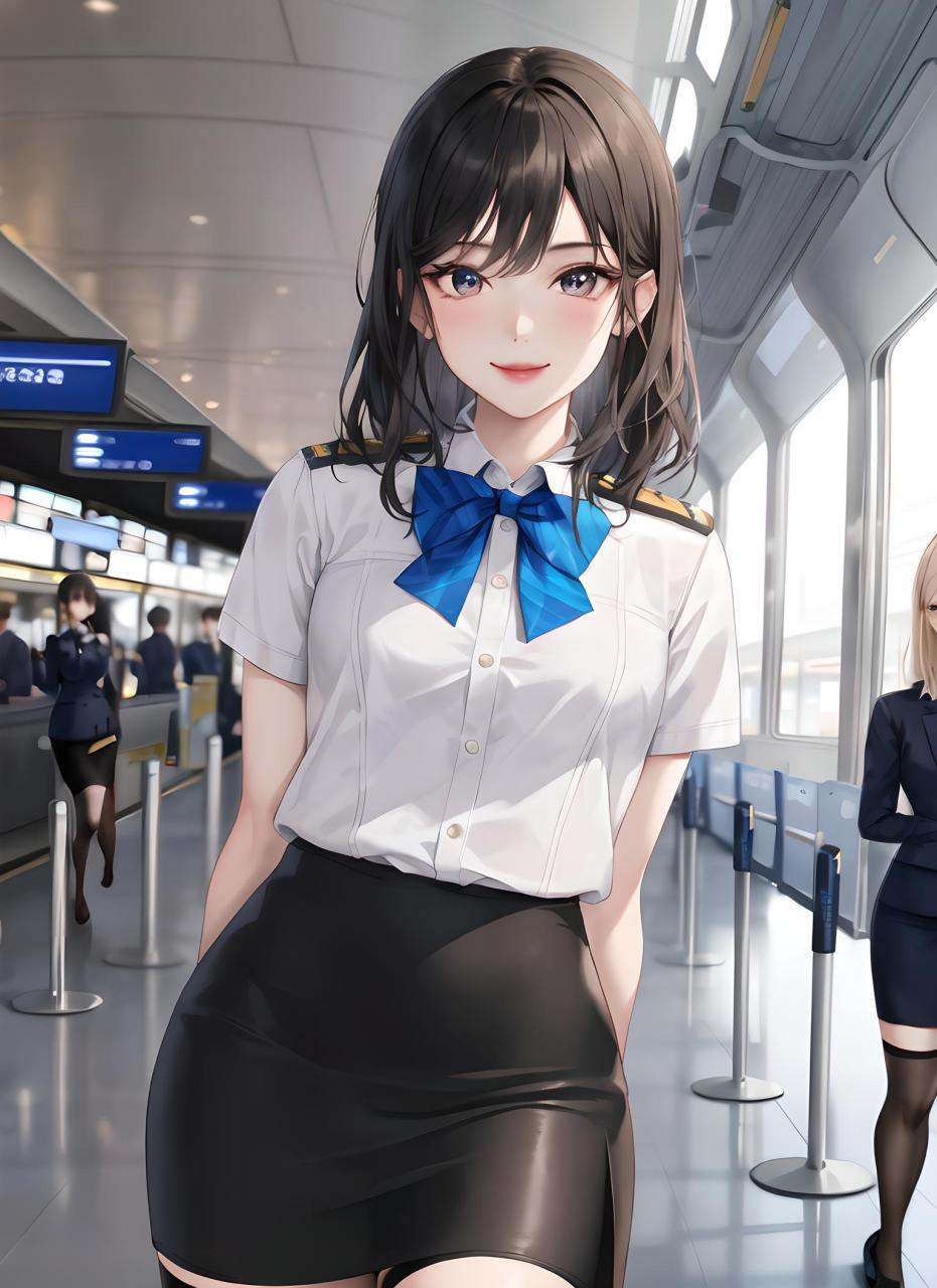 动漫壁纸---二次元空姐系列 翱翔在蔚蓝天空中的二次元空姐,她身穿一