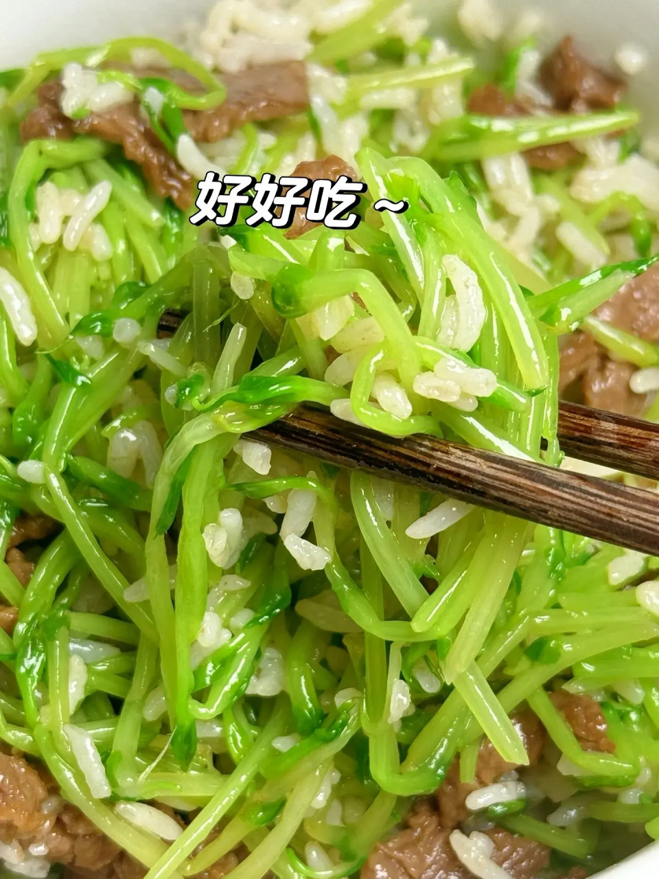 这个绿豆苗搭配牛肉炒饭,也太好吃了吧!