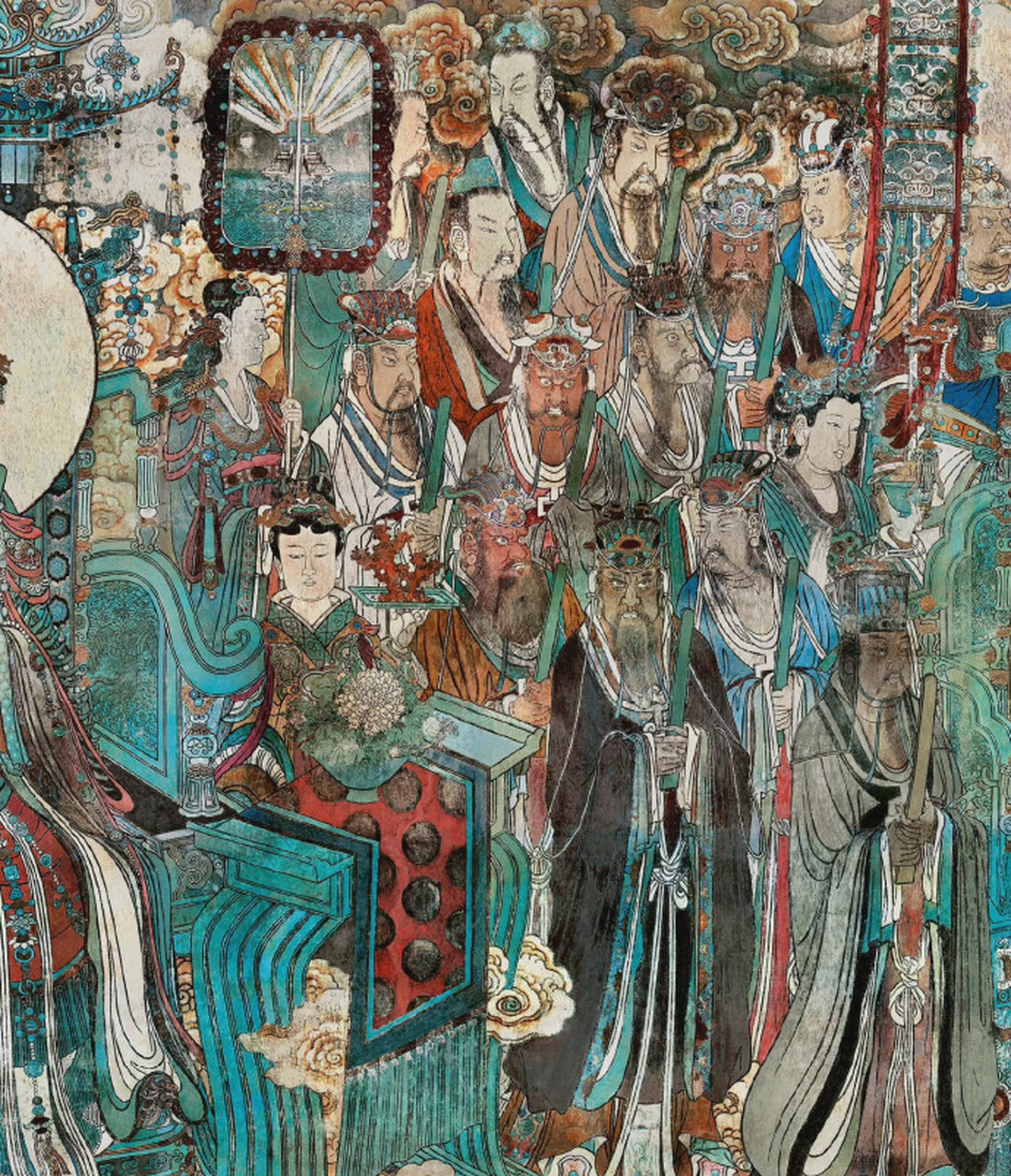 【 永乐宫壁画 】---" 三清殿中的"朝元图"壁画,全长426x9468cm,场面