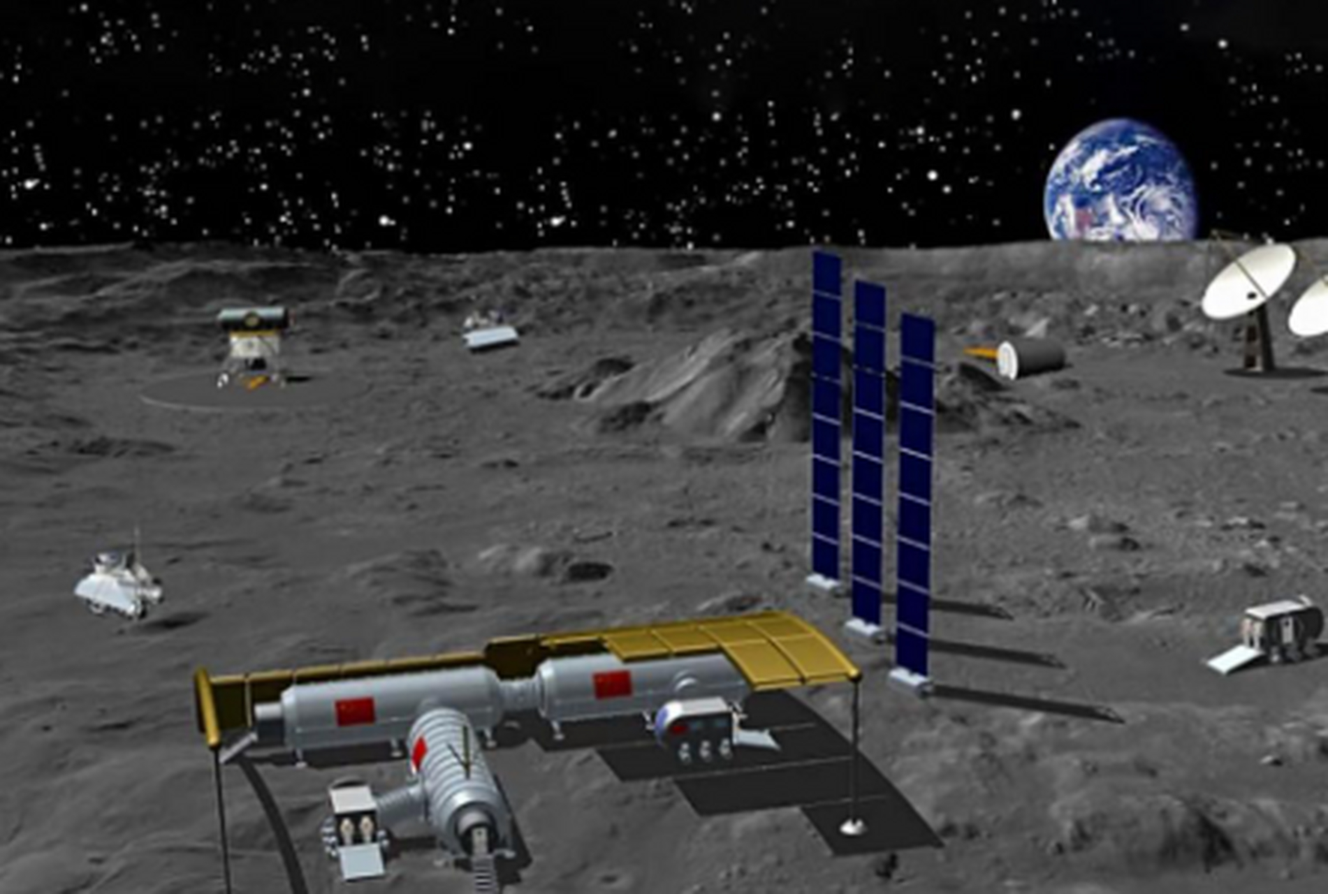 月球基地建筑构想:三叶草和中国星!美国能加入吗?