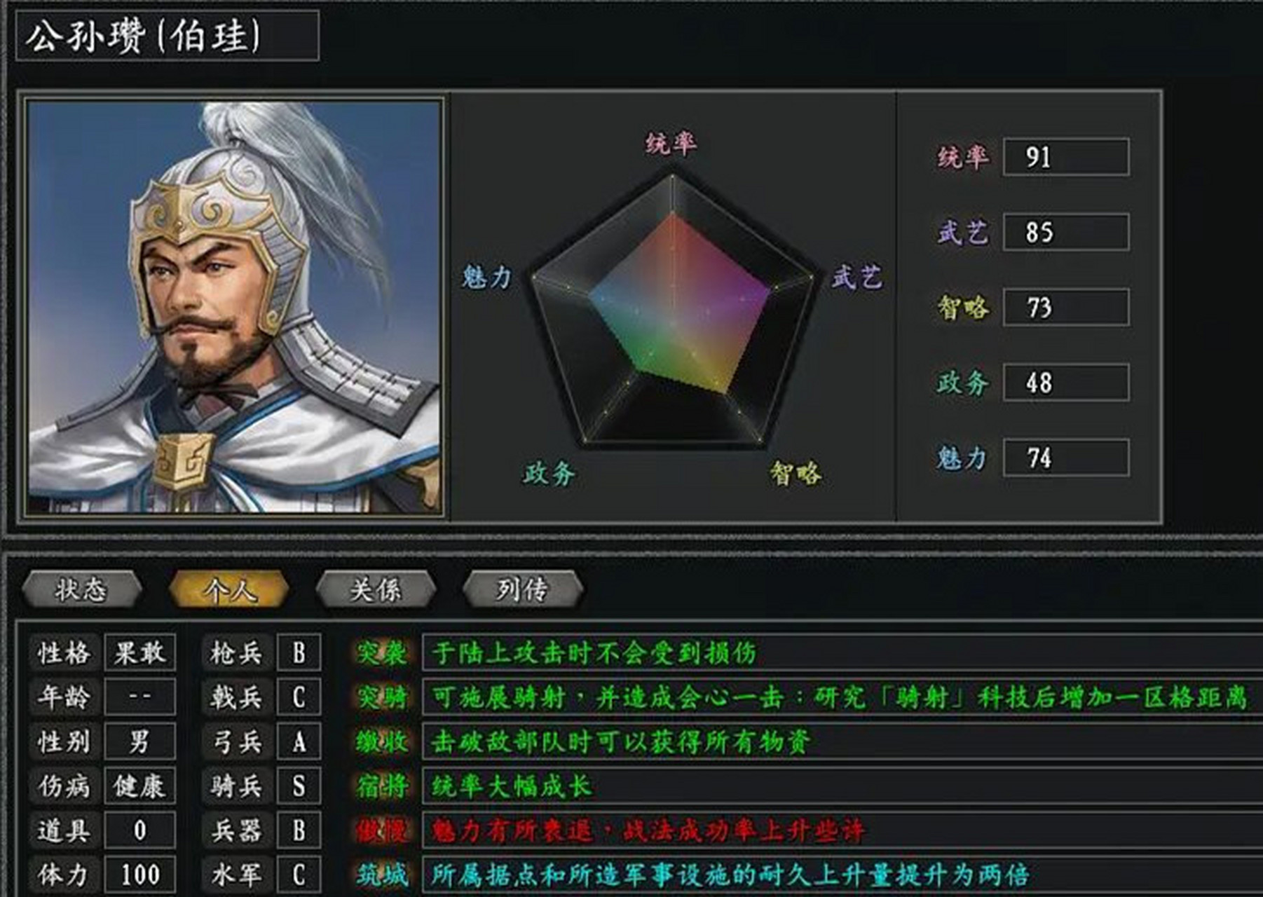 白马将军公孙瓒,在原版三国志11游戏的白马特技虽然在前期能够取得