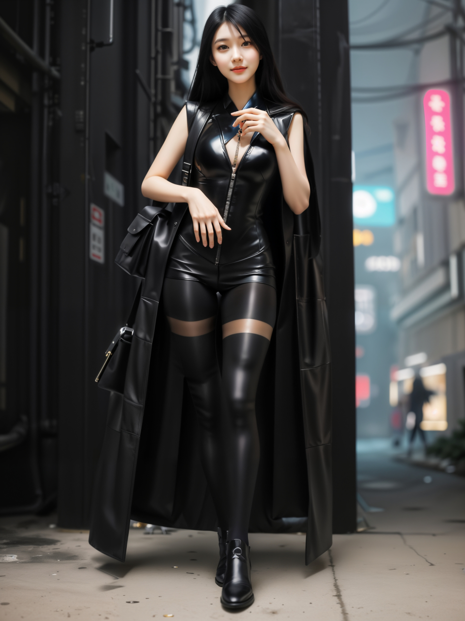 ai美女图片#每日ai美女秀	那位小姐姐披着黑色皮夹克,给人一种酷帅的