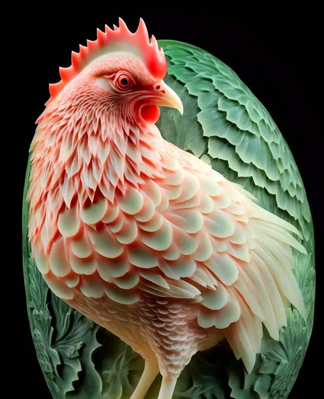 以十二生肖为主题的西瓜雕刻作品,令人赞叹不已.