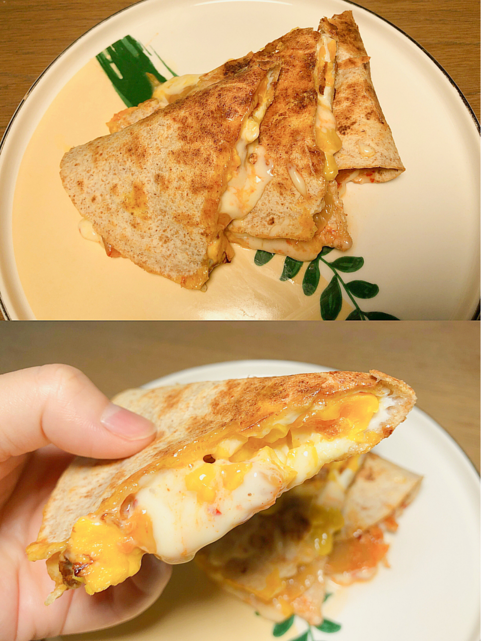 减脂餐/全麦芝士泡菜饼/咸甜口味/满足 [樱花]今天早餐吃点咸甜口味的