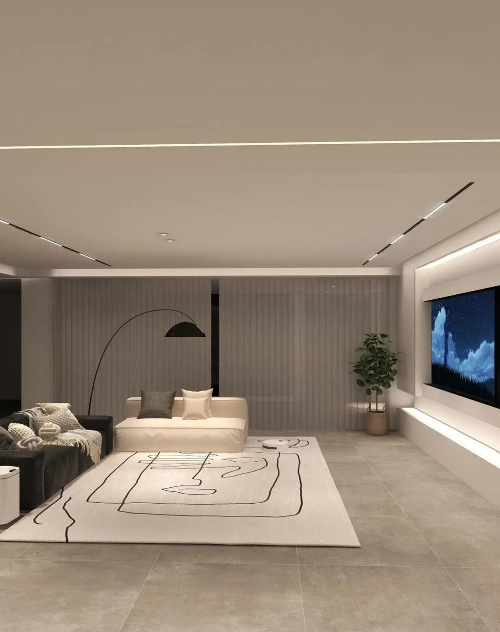 被大家问爆的客厅吊顶和灯光来了～ 我家是,线性灯搭配大平顶,打造