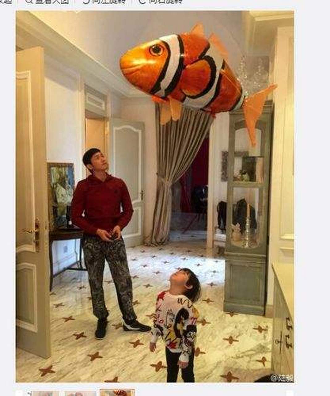 陆毅家的房子装修华丽,内有圆形拱门和罗马柱,地板铺着十字星图案