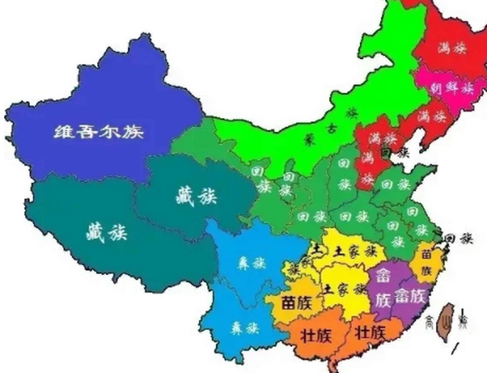 我国各省第一大少数民族分布图. 回族分布真广,看来回民还是多啊.