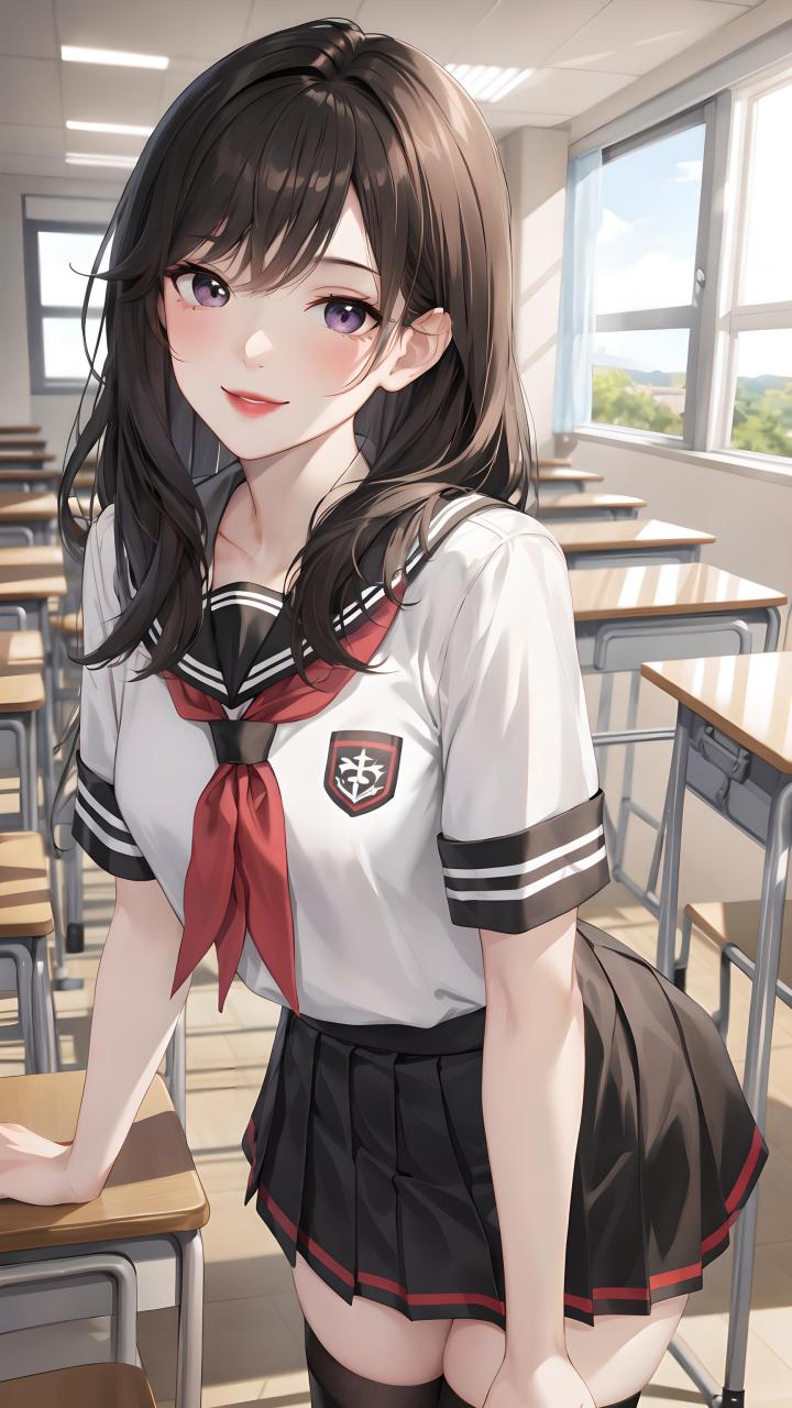 动漫壁纸---日漫二次元校园女孩 日漫风格二次元校园萝莉,她的长发如