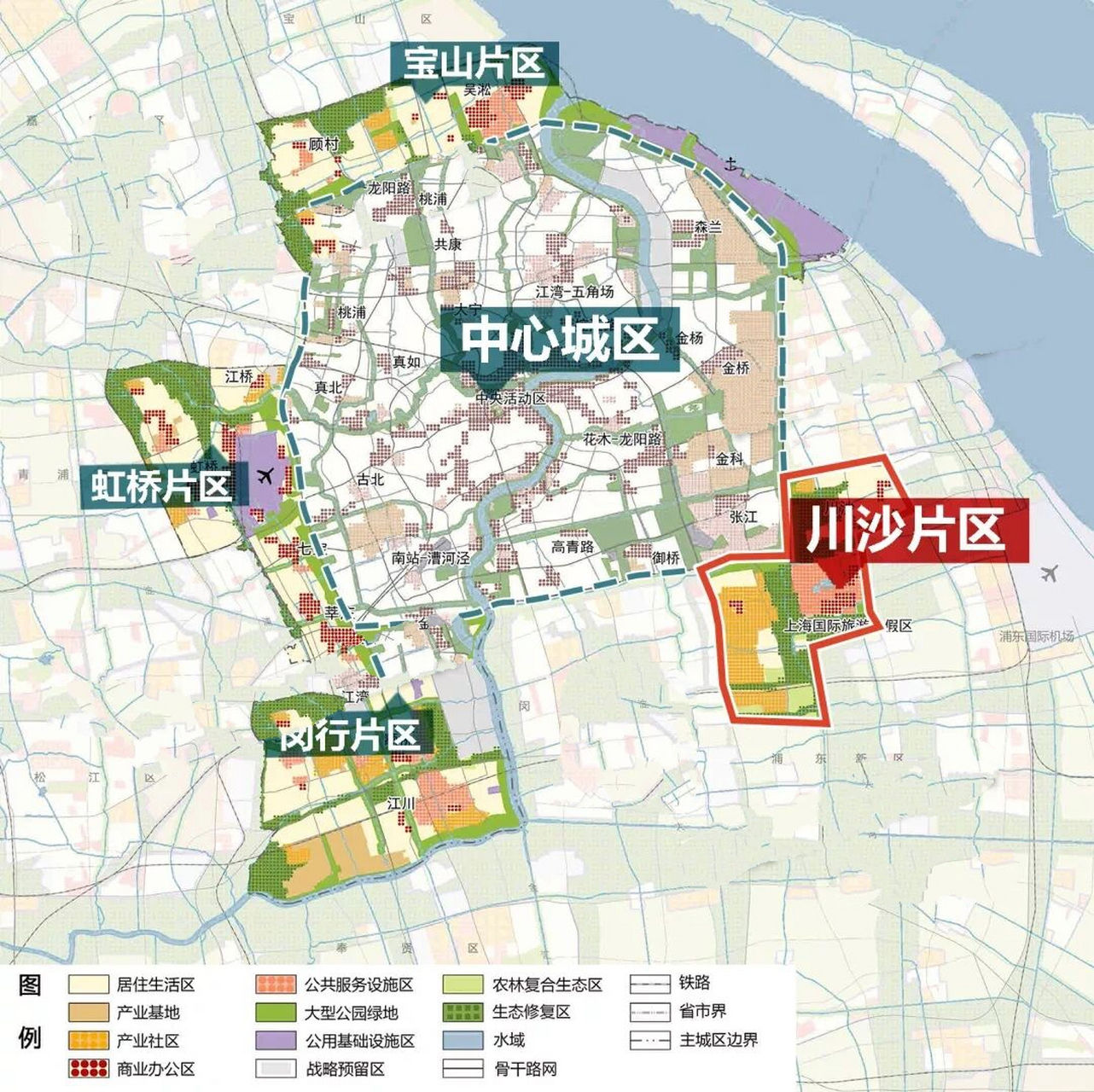 如下: 以高标准推进川沙城市副中心规划建设为未来发展核心,以东城