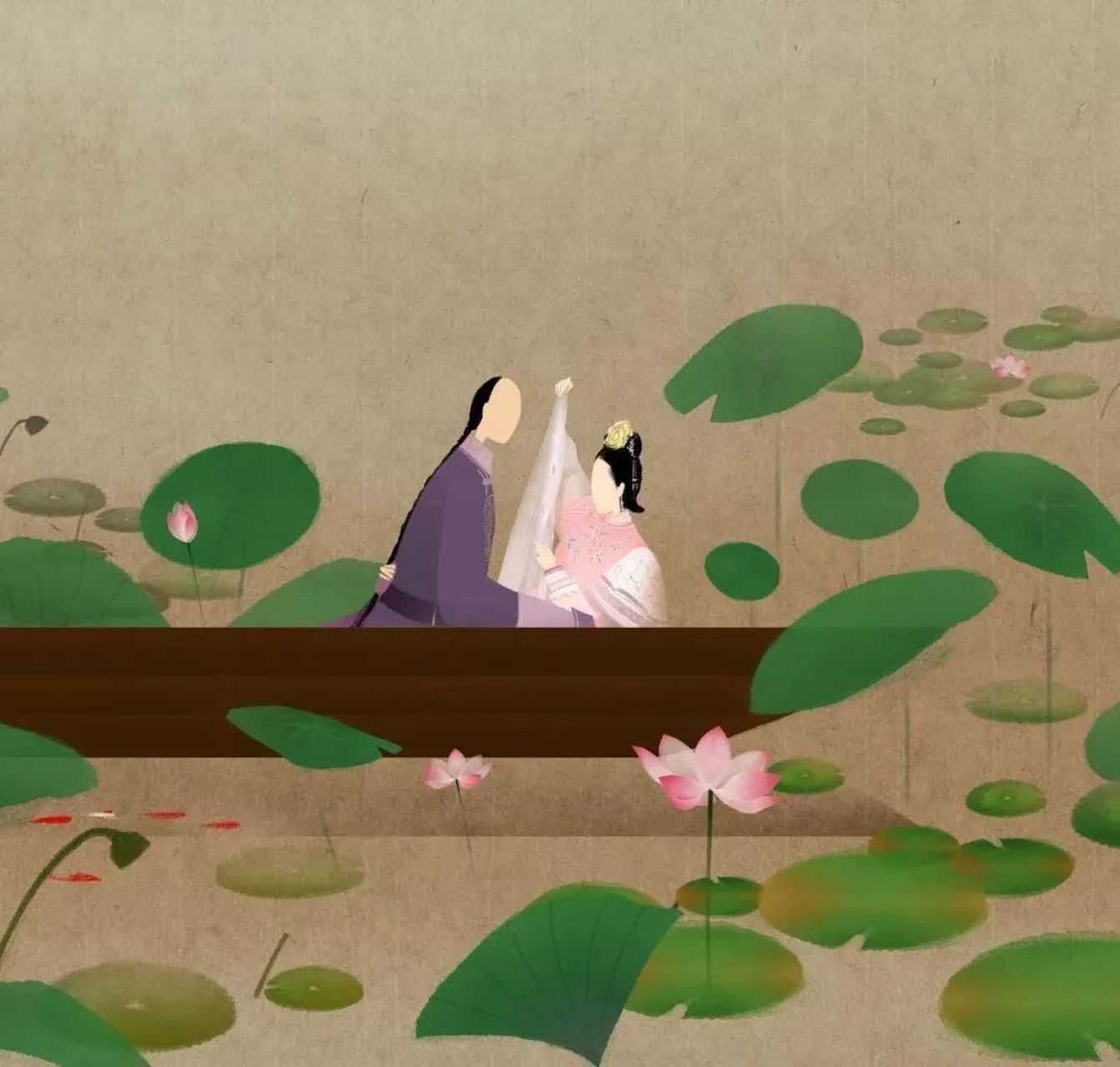 呼葱觅蒜的古风插画,虽然没有脸,但环境氛围绝佳.