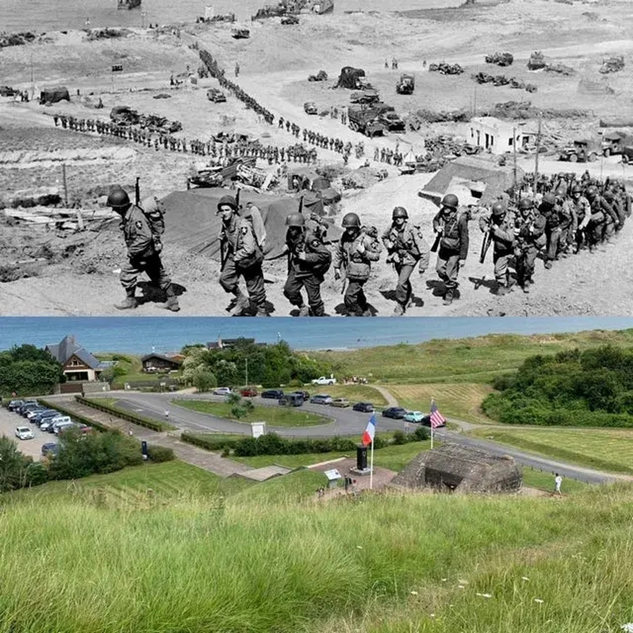 奥马哈海滩,在1944年盟军诺曼底登陆时的样子…如今,这里景色优美,一