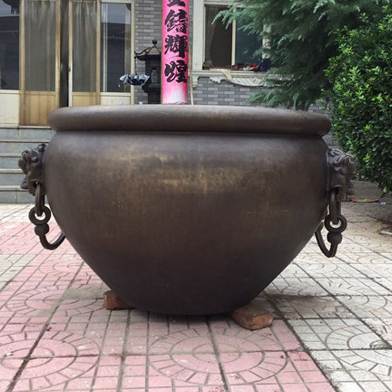 庭院铜雕大缸装饰品 铸铜大缸风水摆件 黄铜招财铜水缸