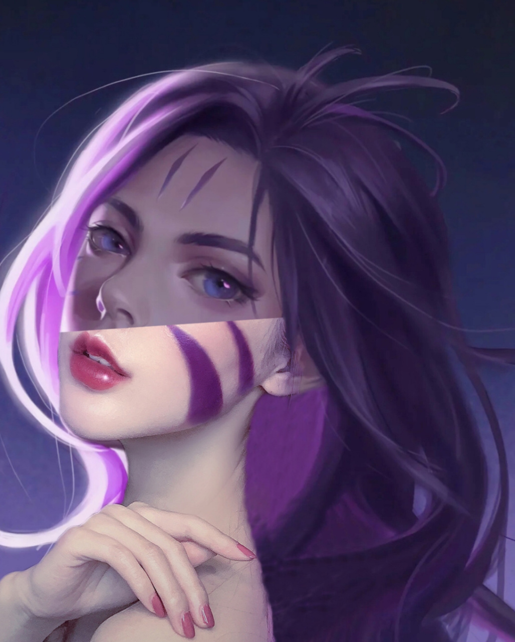 英雄联盟卡莎仿妆,这炸裂的紫色美貌 #卡莎同款发型#  虽然我不玩lol