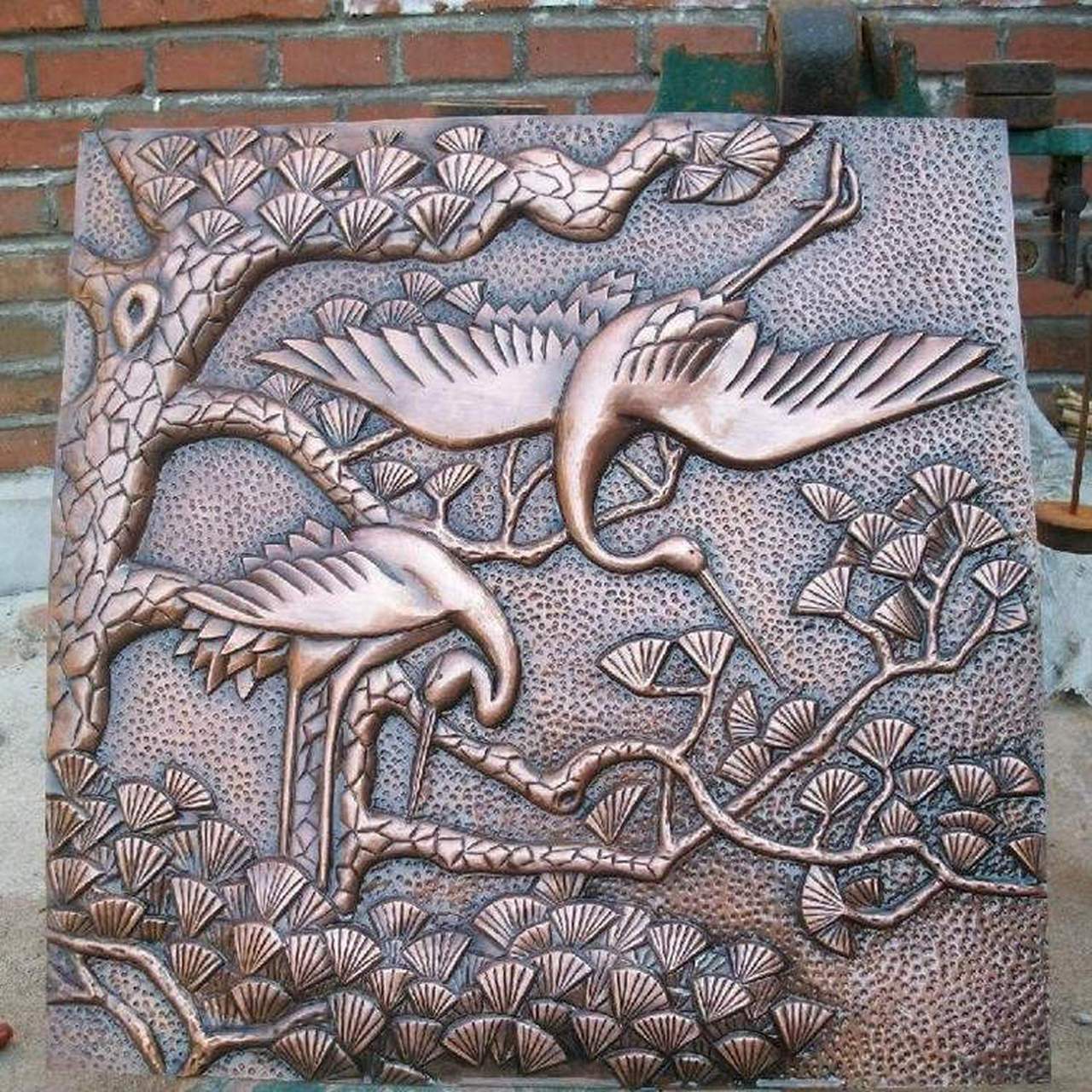 黄铜浮雕龙纹摆件 仙鹤铜浮雕 手工雕刻鸟动物铜浮雕 万里长城大型铜