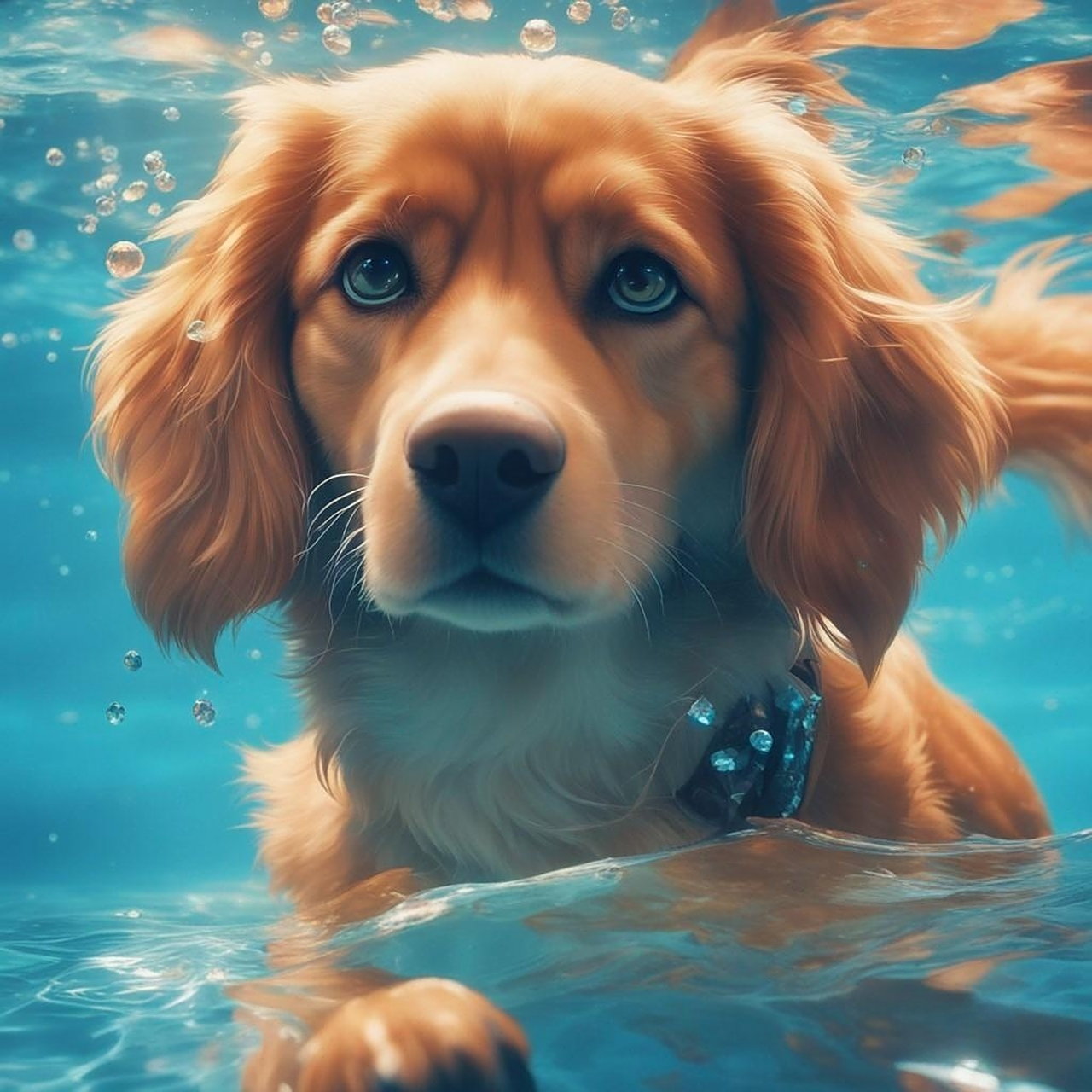 清新水汪汪——midjourney绘制的可爱狗狗微信头像  描述:这是一张