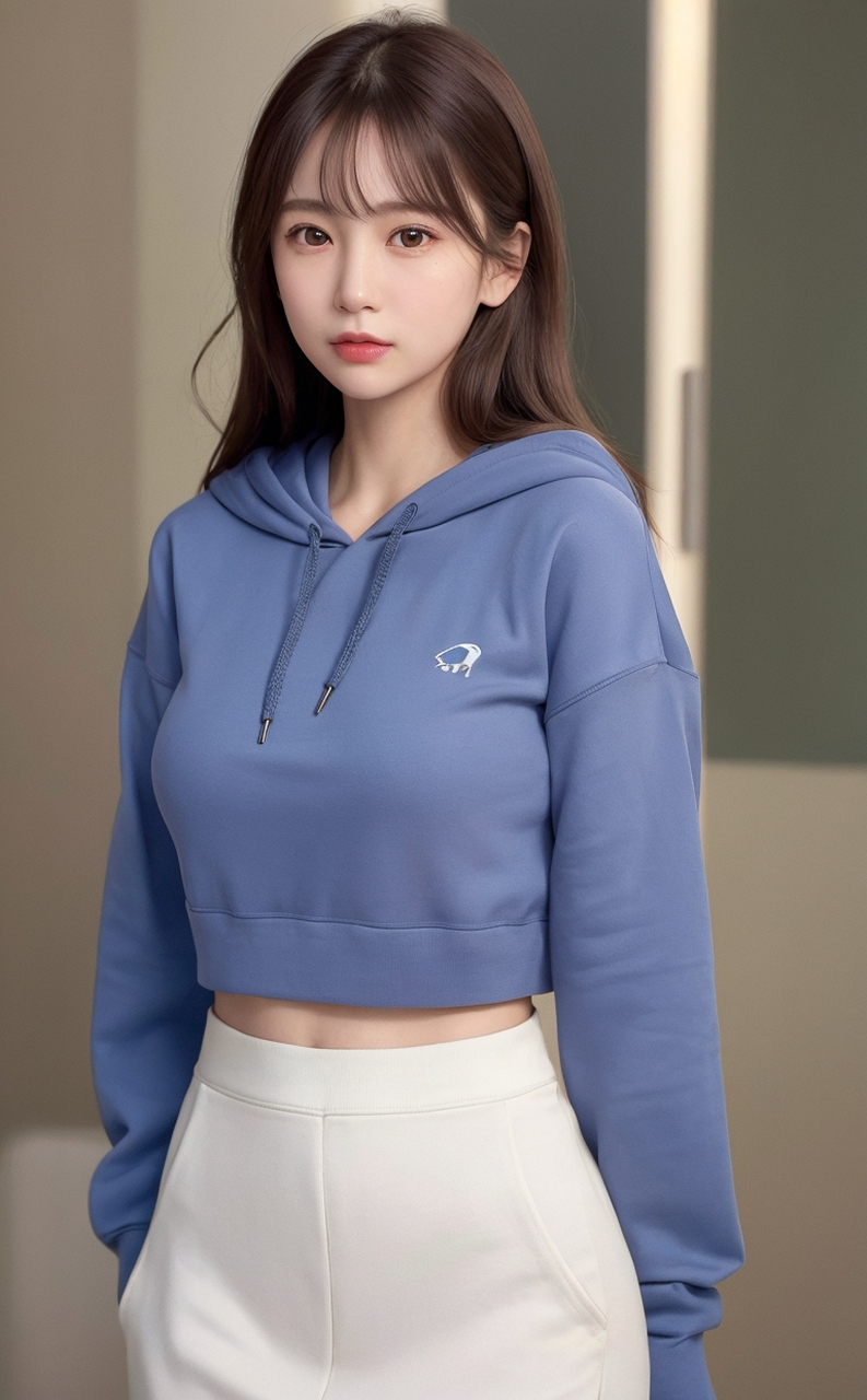ai美女|蓝色卫衣下的顶级模特身材#ai# #我和ai有话说# #ai绘画美女
