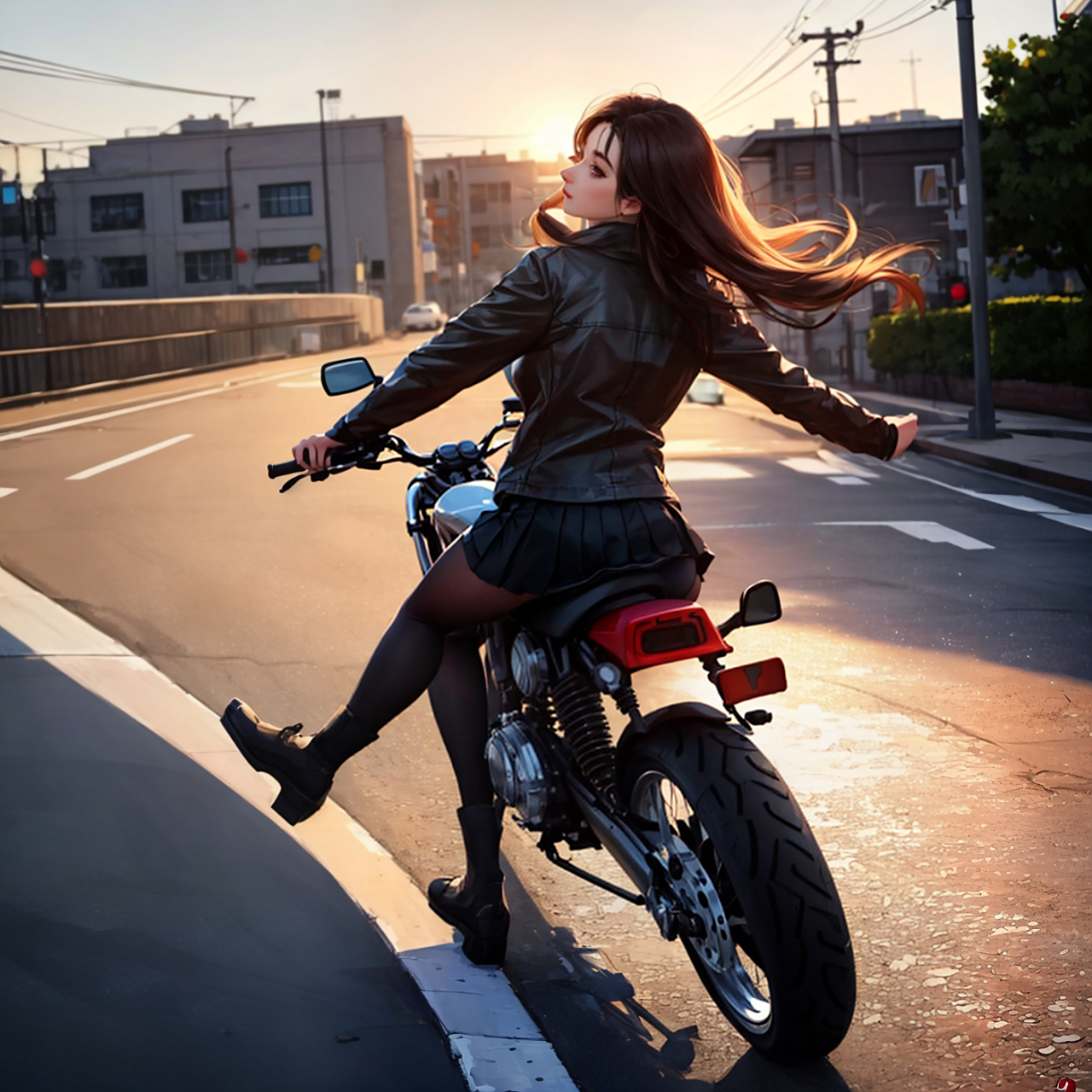 机车女孩,是一种充满活力和自信的形象,她们骑着摩托车穿梭在城市的