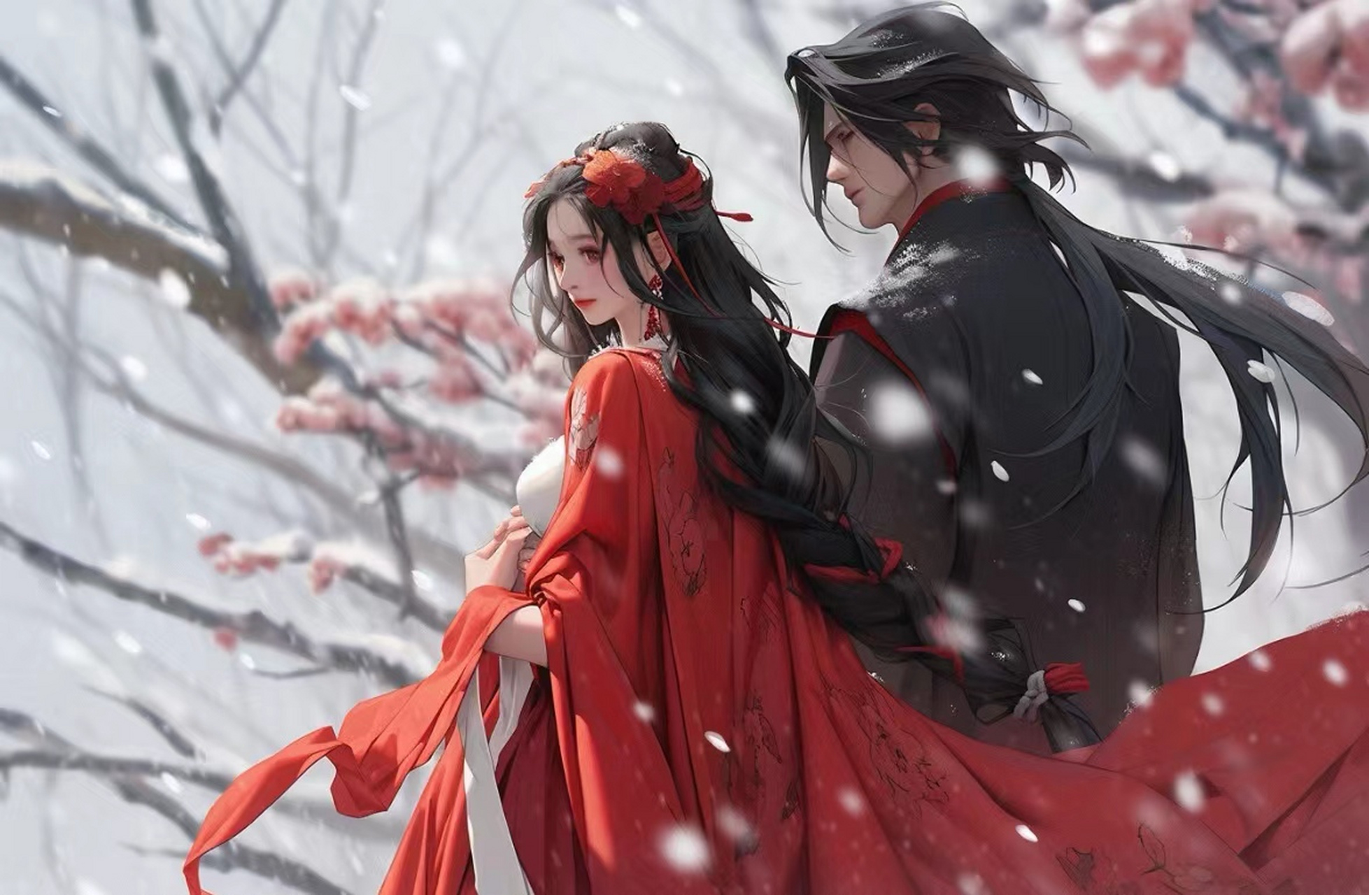 古风情侣,雪中情