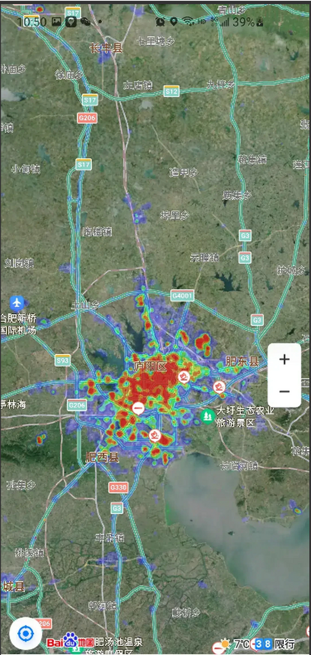 由于合肥市的常住人口比南昌市多了300来万,所以热力图看起来要红