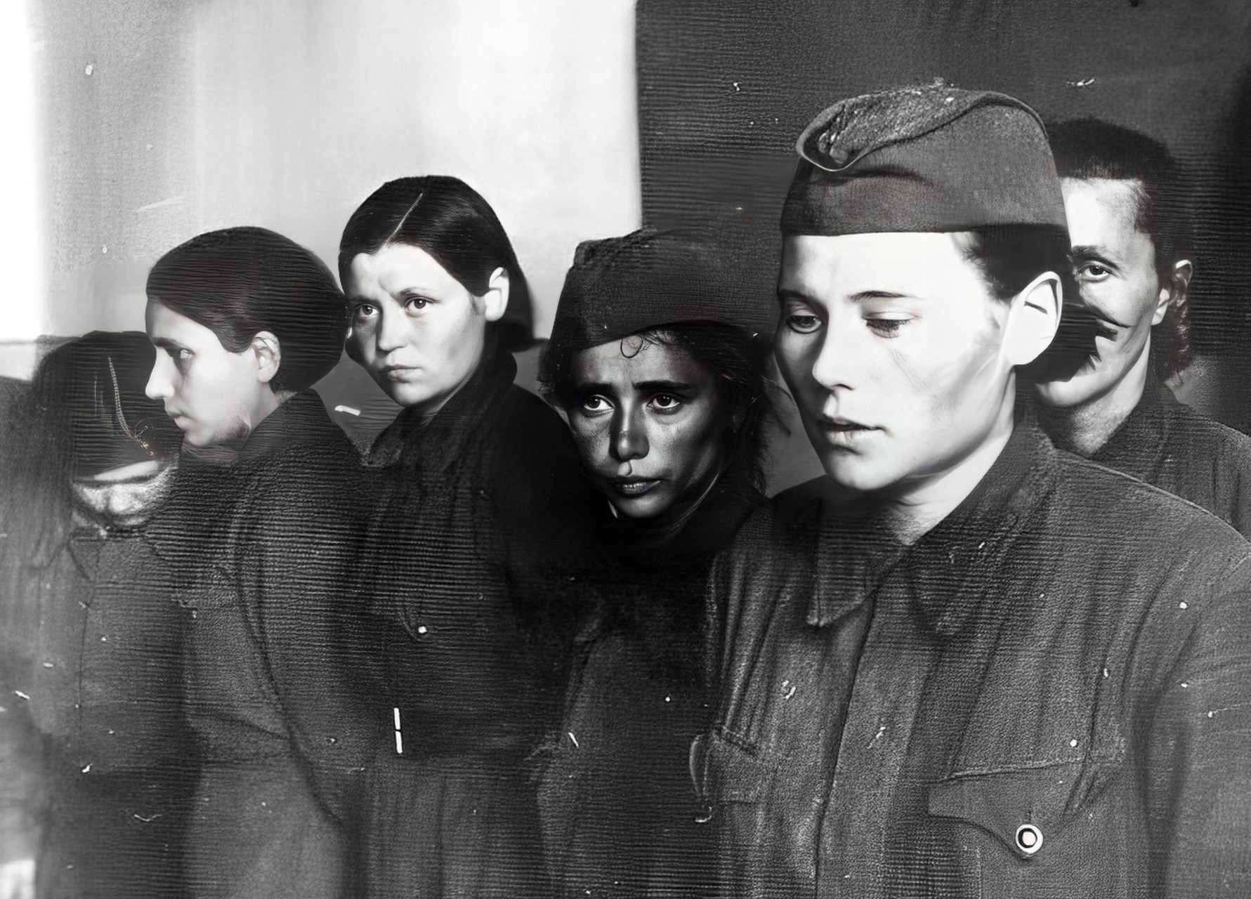 1942年,一位苏联的女兵,画面中的女兵,被德军勒死,离开了这个世界.