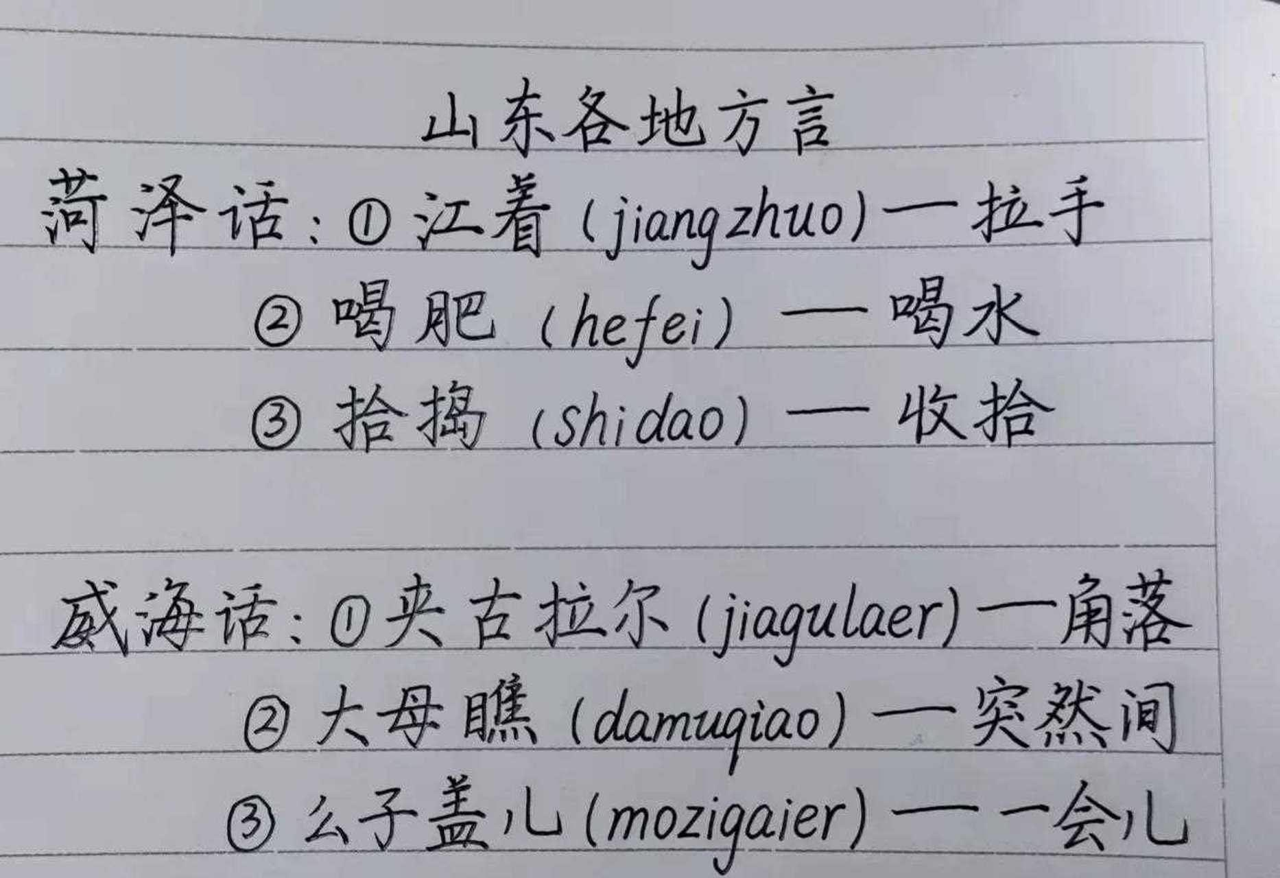 今天写点山东的各地方言. 菏泽,临沂,威海,德州.