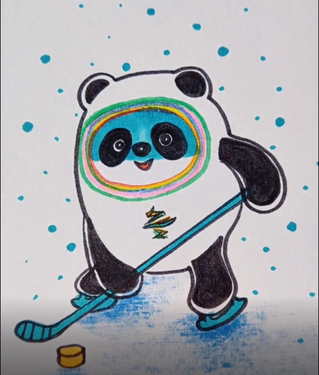 冬奥会儿童绘画冰墩墩图片