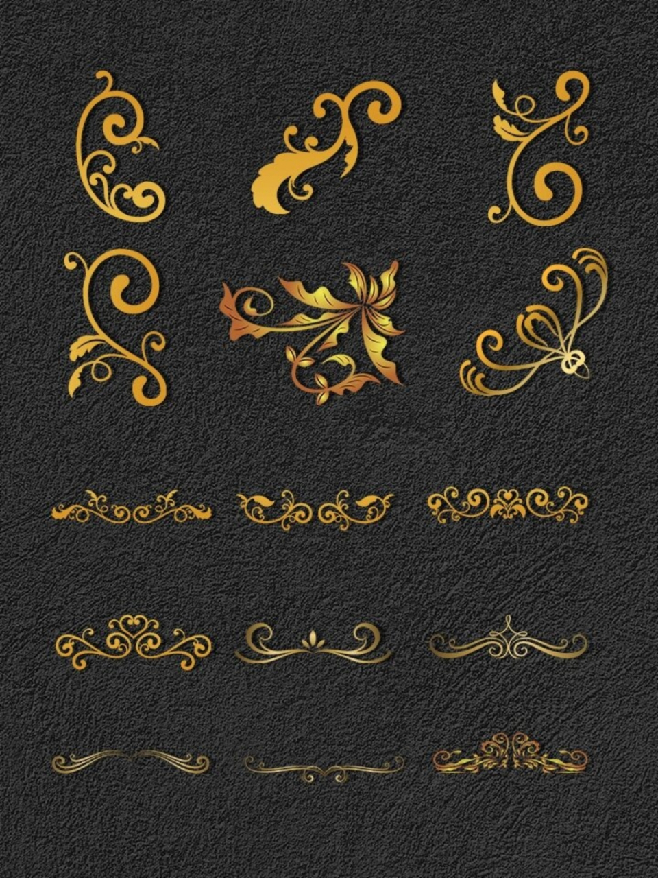 🌼古典欧式金线花纹边框装饰设计素材 🌼复古金色
