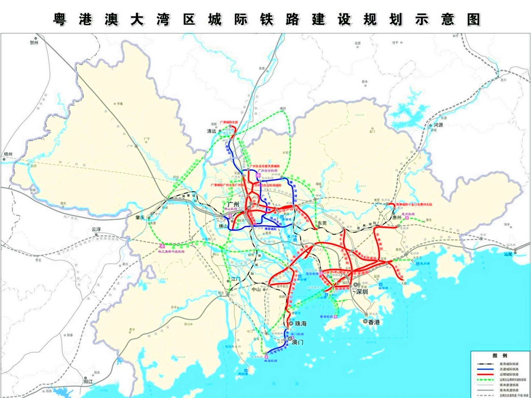 当你看到这张《粤港澳大湾区城际铁路规划示意图》的时候,你一定会大