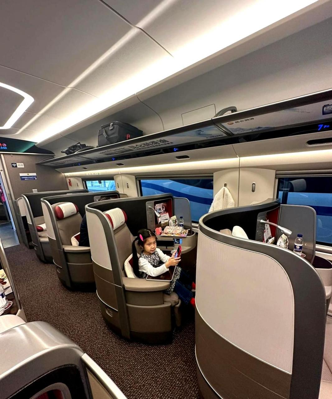 我终于成功坐上了智能动车的商务座,这个圆形弧度的座位.