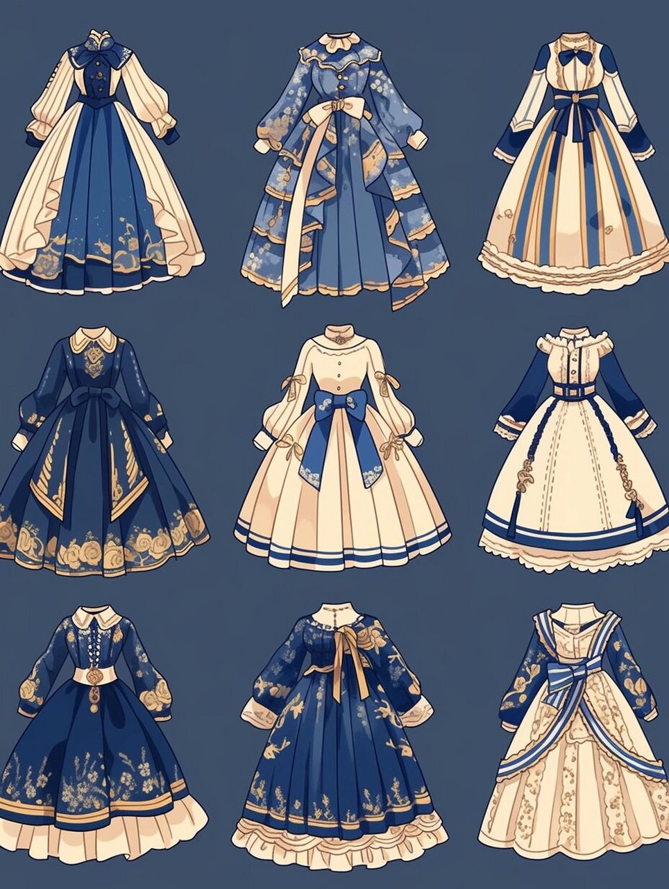 蓝金系列小裙子|服装设计素材