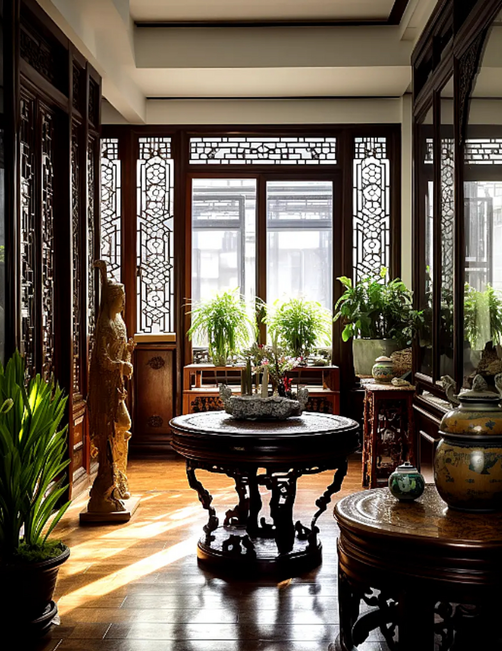 祖宗辈留下来的古时客厅布局,古木家具摆设,供家居设计参考