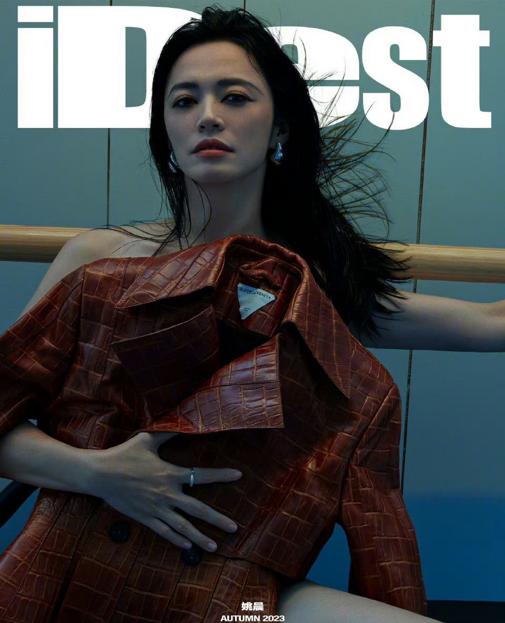 姚晨出镜idest magazine秋季刊封面大片,湿发造型搭配烟熏妆,bv皮革