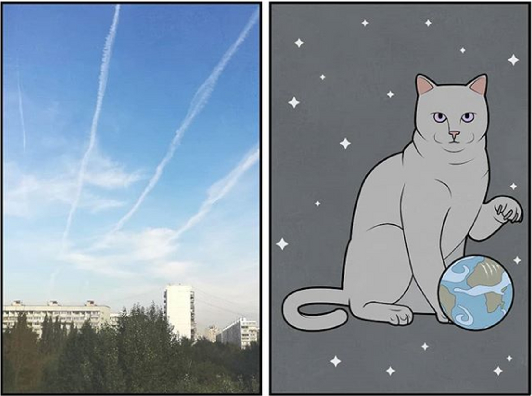 漫画# 天空中的航迹云可能不是飞机留下的,而是猫抓出来的.