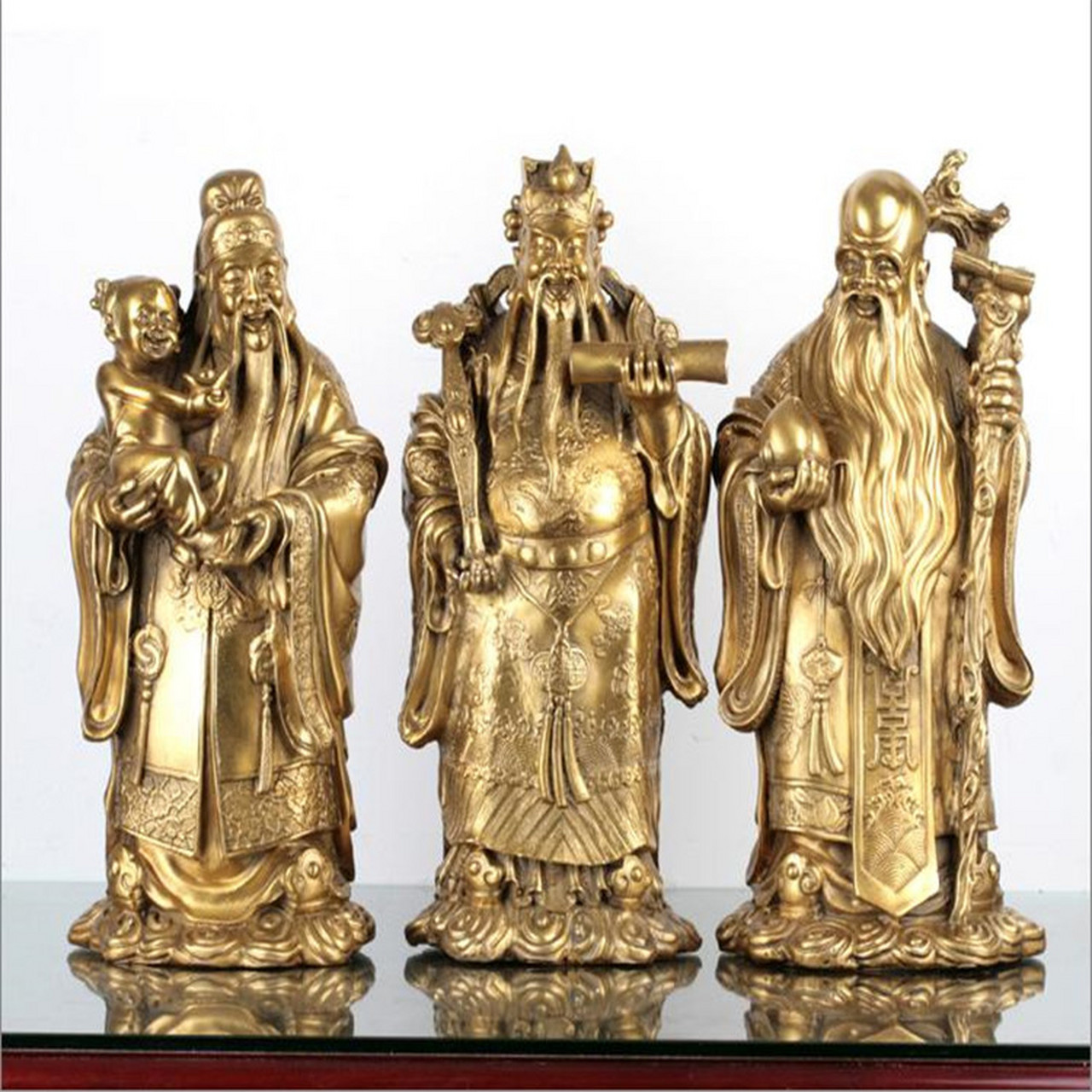 铜佛像 福禄寿喜财铜神像摆件 黄铜福禄寿神像 紫铜福禄寿铜像 青铜