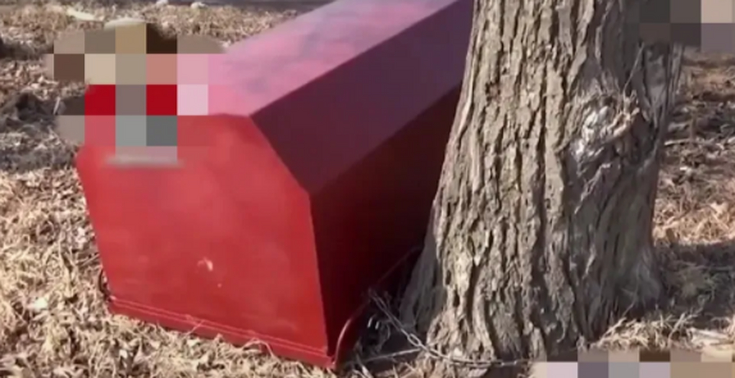 两个村口之间被人摆放了一具红色铁棺材,原本晚上热闹的地方,现在大