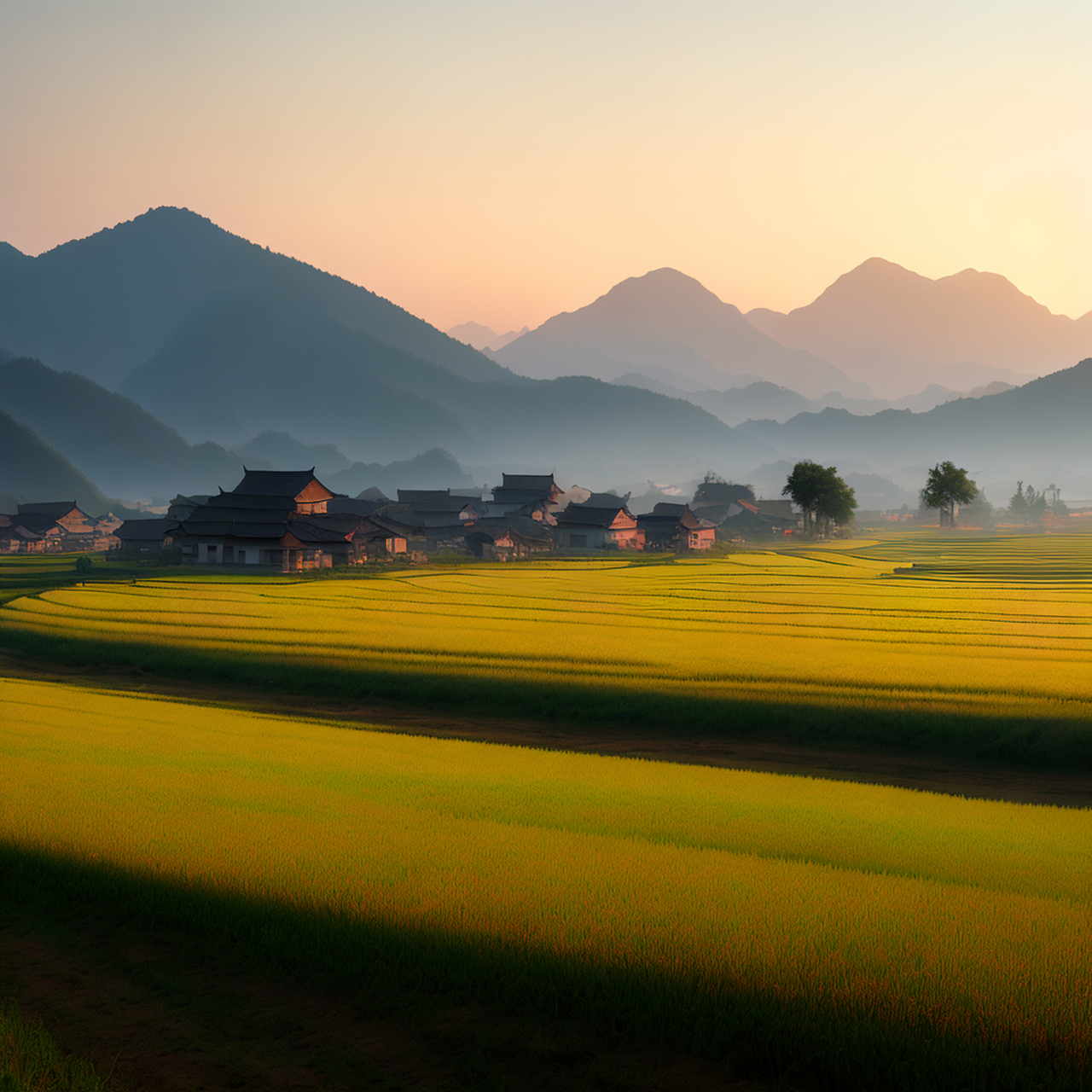 在这里,晨曦照耀着金色的麦田, 清晨的空气中弥漫着新鲜的芳香, 鸟儿
