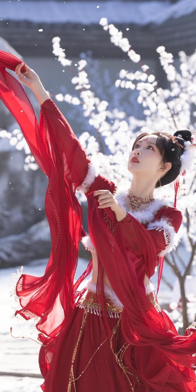 孟子义壁纸图集:孟子义花琉璃轶闻红衣舞舞美图来啦,孟子义一袭红色纱